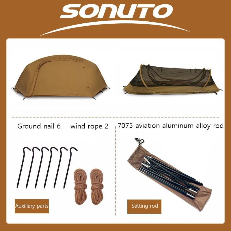 Sonuto-Lightweight Camping and Mountaineering Hiking Tent with Aluminum Alloy Poles, Waterproof and Mosquito Proof Single Person