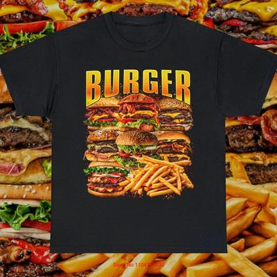 Burger Vintage T Shirt Retro 90s Bootleg Cheeseburger Fries Bacon Meat Fast Food High Quality Vintage Streetwear