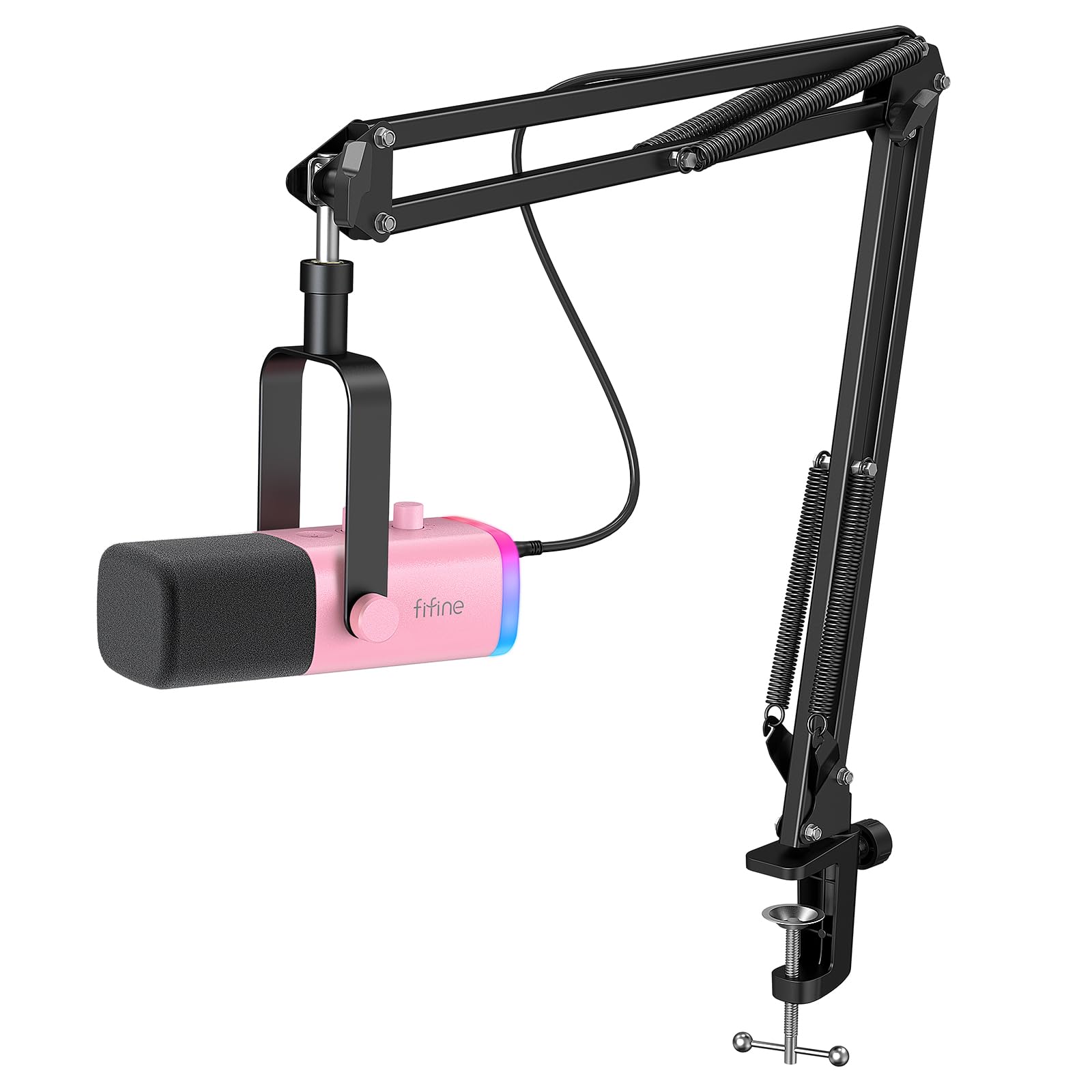 

FIFINE Gaming Microphone Set Streaming Podcast Dynamic Microphone PC Microphone with Boom Arm Stand RGB Function Mute Button Headphone Jack Vocal