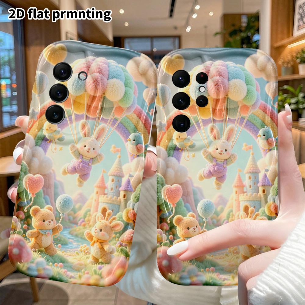 Phone Case: 2D Flat, Suitable for Samsung Galaxy A34 A35 M05 M06 S20 S22 S21 FE Plus 5G Protective Cases, Hot Air Balloon Little Bunny Flying, Perfect