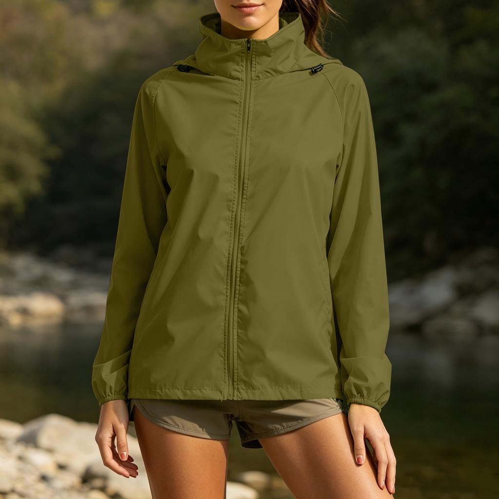 Lightweight Outdoor Windbreaker Jacket for Women Spring Autumn Waterproof Thin Hooded Sports Outerwear Zip Up
