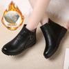 Casual shoes winter velvet soft leather cotton shoes women's warm non-slip flat sole middle-aged leather shoes soft sole medium and short boots