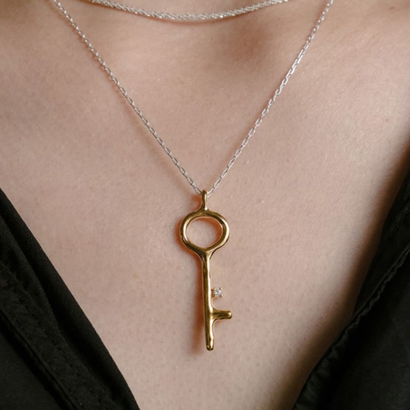 

eveningbell [silver925] Vintage key necklace (2color) Pendant (silver) Chain (silver)