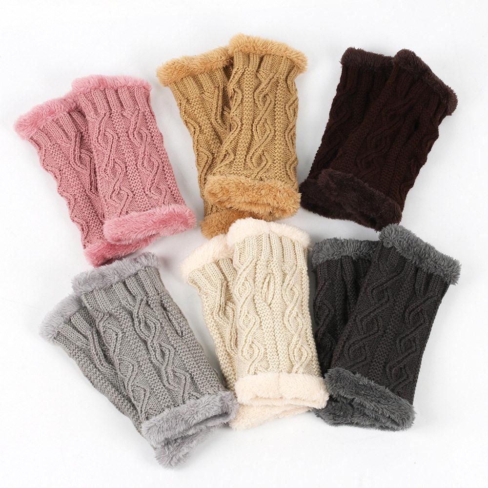 Women's Short Sleeve Winter Fluffy Gloves Soft Warm Half-Finger Knitted Elastic Sleeve Covers  for Cold Weather Fingerless Glove