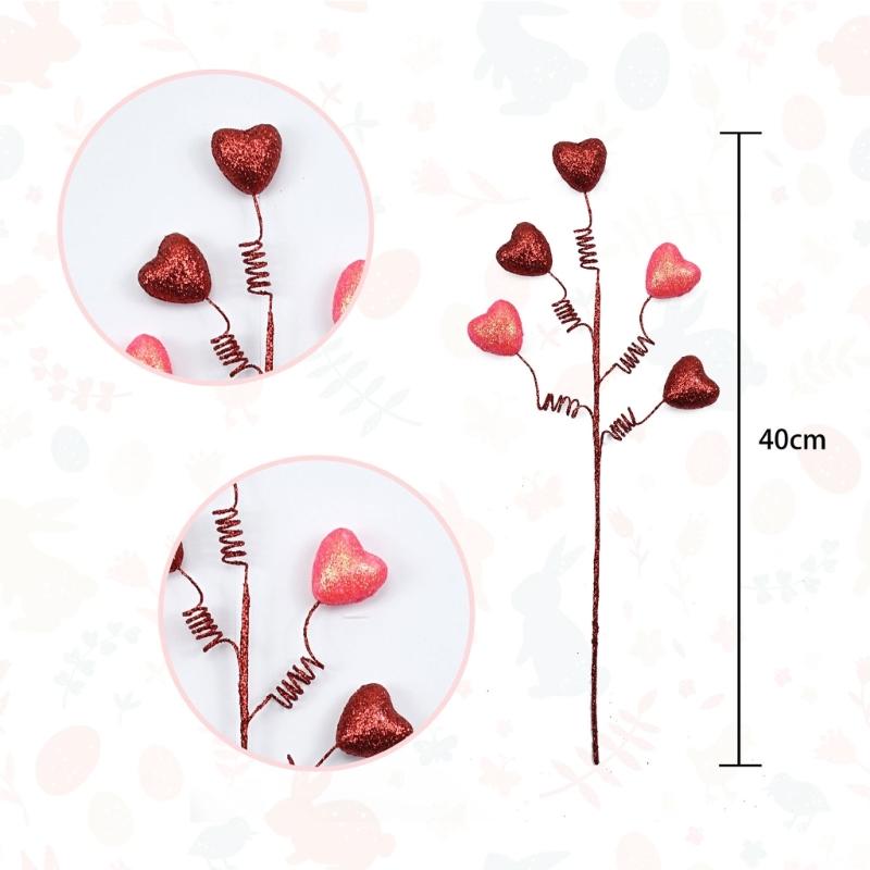 6Pieces Heart Stem Picks Love Heart Artificial Flower Ornaments for Valentine's Day And Wedding Decorations