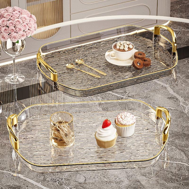 Clear Plastic Serving Tray PET Material with Handles Versatile Dining Tea Serving Platter for Home Restaurant Cafe Decorate