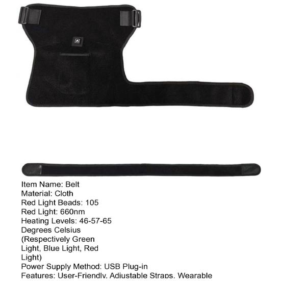 Heating Hip Belt with Carbon Fiber 3-Temperature Settings for Pain Relief Red Light Therapy Wrap for Sciatica