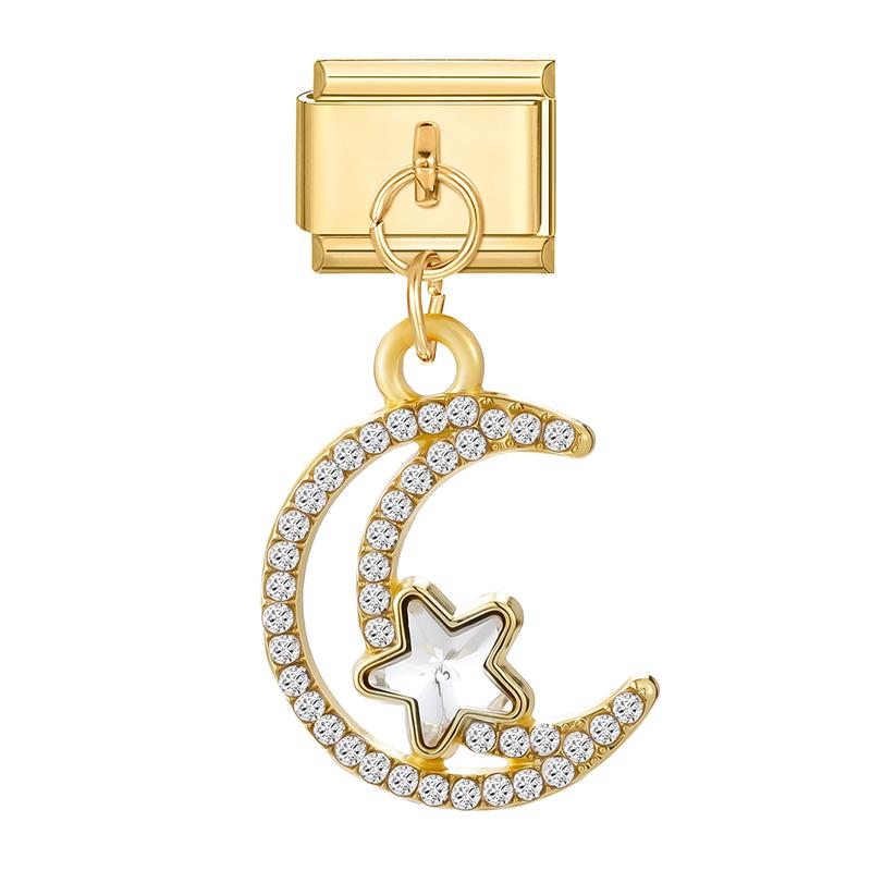 Gold Color Heart Lips Bow Knot Rose Swan Fishbone Pendant Charm Links Fit 9mm Stainless Steel Bracelet DIY Making Men Women Gift