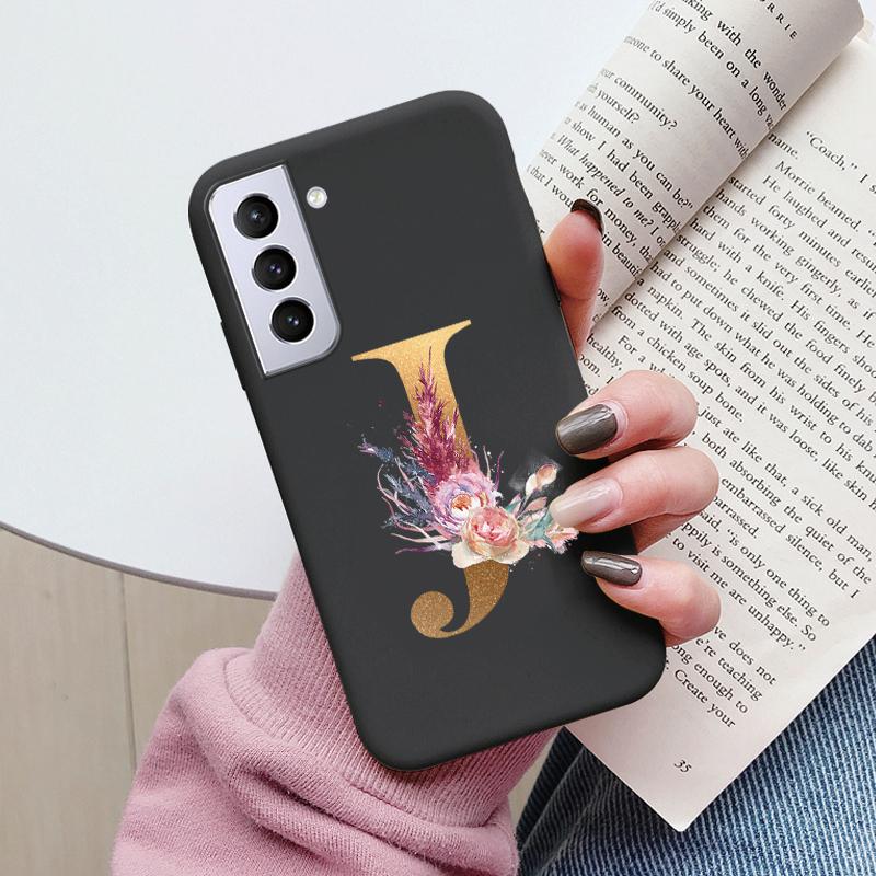 For Samsung Galaxy S21 S21 FE Case S21 Plus Flower Gold Letter A Z Soft Silicone Phone Cover For Samsung S21 Ultra Bumper S21+