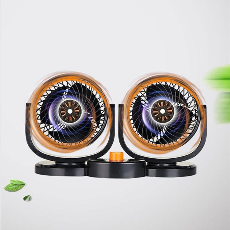Car Fan Double Head USB Fan for Car with Powerful Cooling 360 Rotation 3Wind Speed Desk Fan for SUV Truck Home