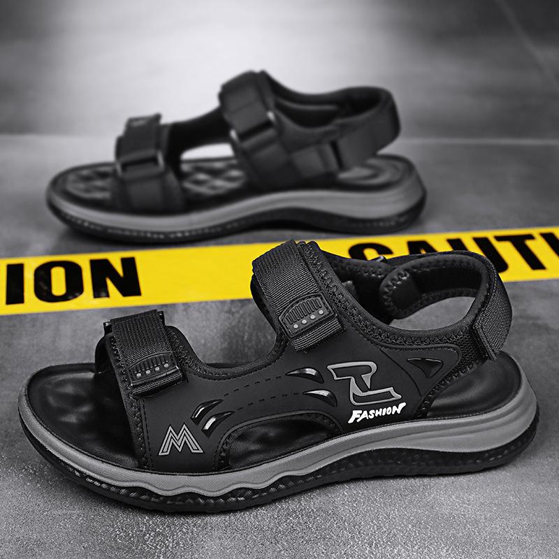 

Sandals men s summer 2025 new middle school sports sandals beach shoes youth non-slip casual cool slippers 39 черный серый