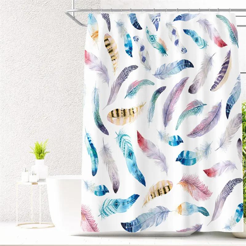 Feather Green Shower Curtain Liner Dreamcatcher Fabric Shower Curtain Waterproof Bath Curtain with Hooks Stall Home Decoration