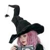 Halloween Costume Female Witch Twist Hat Black Velvet Witch Magician Velvet Hat Party Cosplay Props Festival Decor Accessories