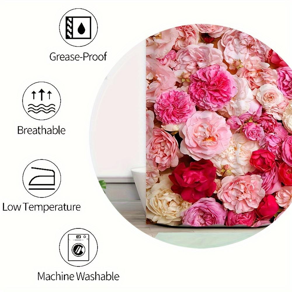 Vibrant Pink Roses Print Waterproof Shower Curtain For Bathroom, Luxurious Floral Design High-End Toilet Partition Curtain