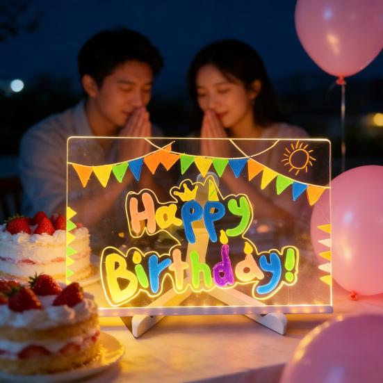 LED Note Board with Colors Light-Up Message Board Acrylic Dry Erase Board with Light Kids Adults Writing Drawing Board with Stand