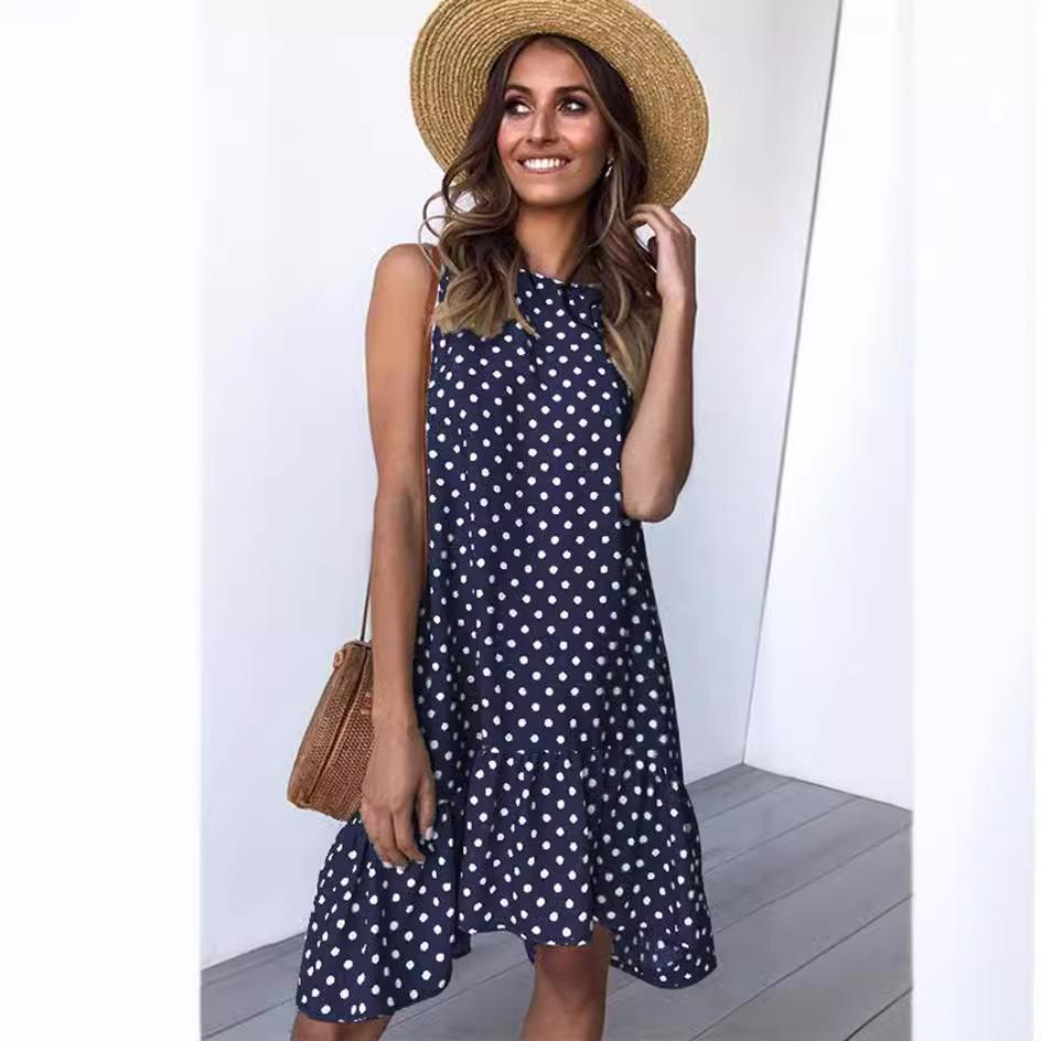 

IHUASU Свободная юбка в горошек с круглым вырезом и без рукавов Юбка XXXL темно-синий