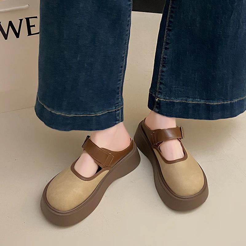 Thick-sole toe slippers 2025 summer new fashion belt buckle British style lazy comfortable slippers casual mules women's shoes