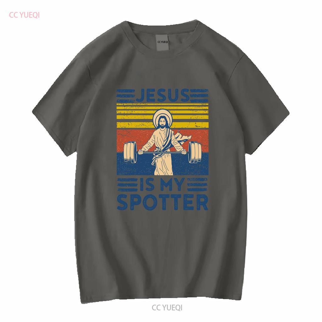 Seltenes Neues Lustiges Fitness T-Shirt Jesus Ist Mein Spotter Workout Vintage Gewaschen Mode Atmungsaktiv Lässig Weich Designer Kleidung