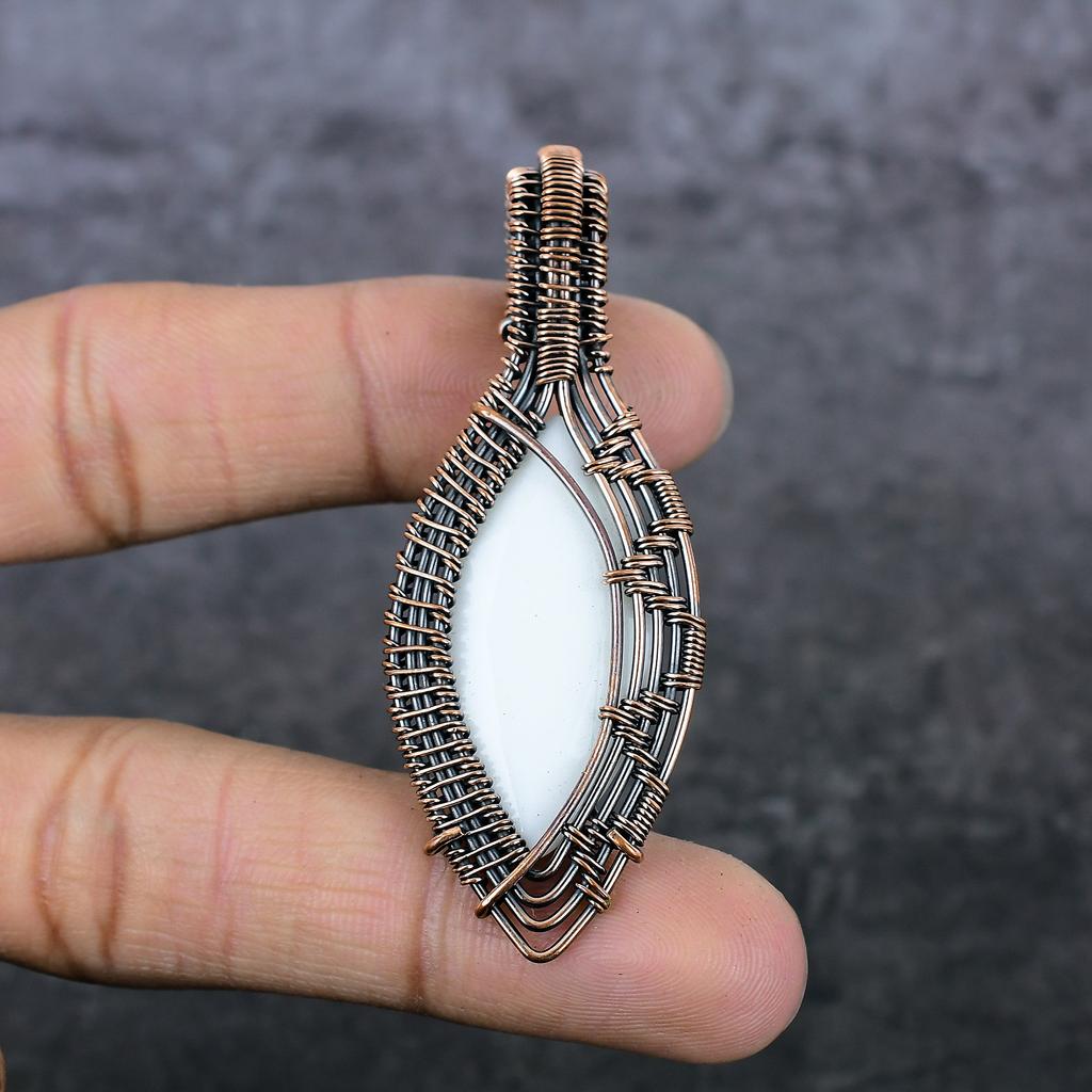 Natural Milky Opal Gemstone Copper Wire Wrap Gift Jewelry Pendant 2.68" l2u48