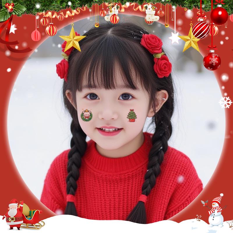 Popular Cartoon Christmas Temporary Tattoos for Kids - Cute Santa and Snowman Sticker Set