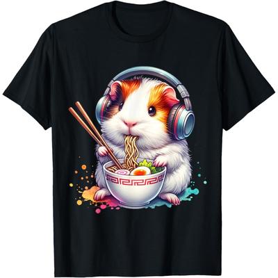 Funny Guinea Pig Listening To Music And Eating Ramen