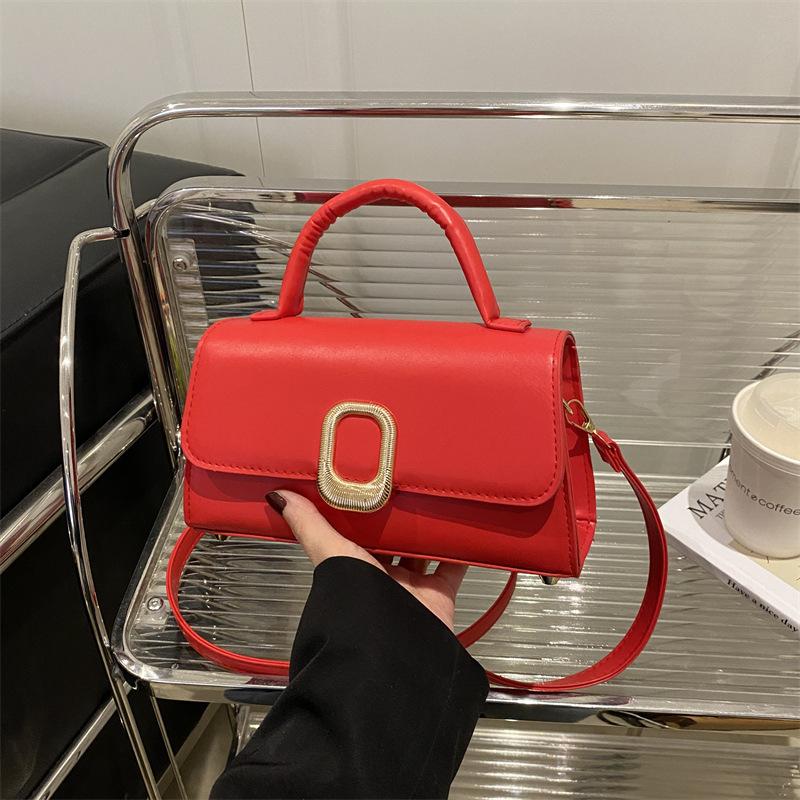 

Stylish and simple, foreign style, tide, solid color, casual spring commuting, shoulder crossbody, portable small square bag, woman красный
