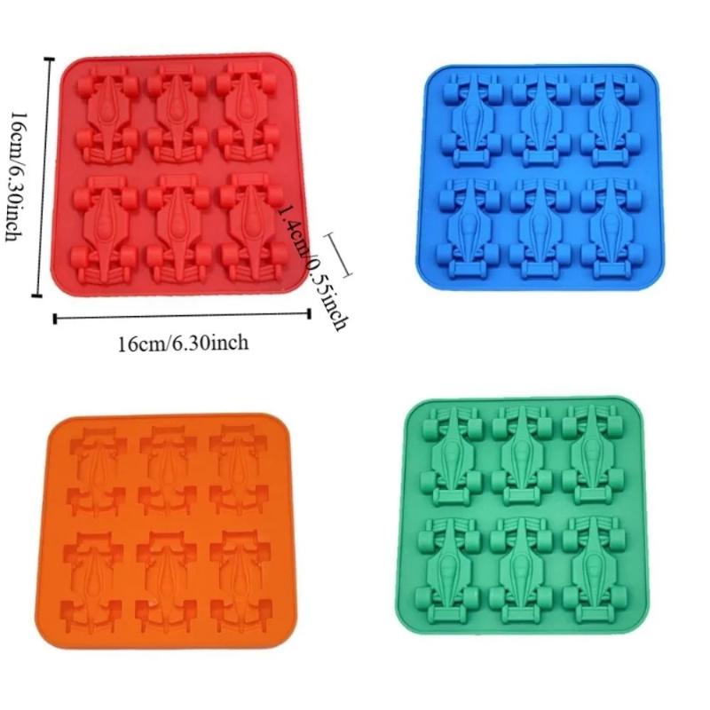 6-Cavity 3D Racing Car Ice Mold Silicone Chocolate Jelly Tray Diy Baking Tool Race Car Ice Cube Maker For Tumbler