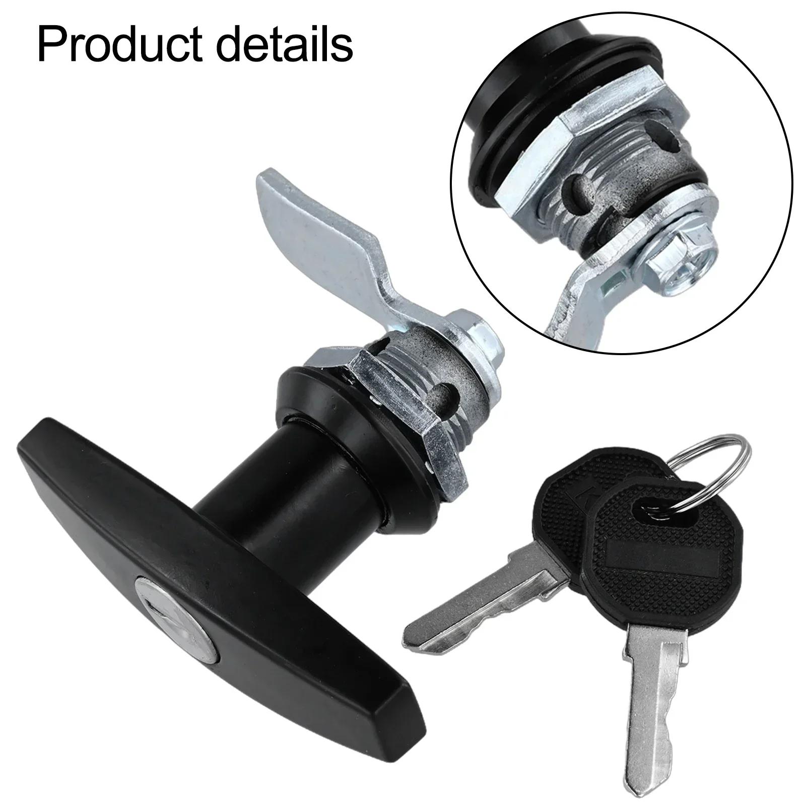 1pc T-Shape Handle Door Lock Caravan RV Truck Trailer Toolbox Drawer Cabinet Anti-theft Door Lock Latch With 2 Keys nero