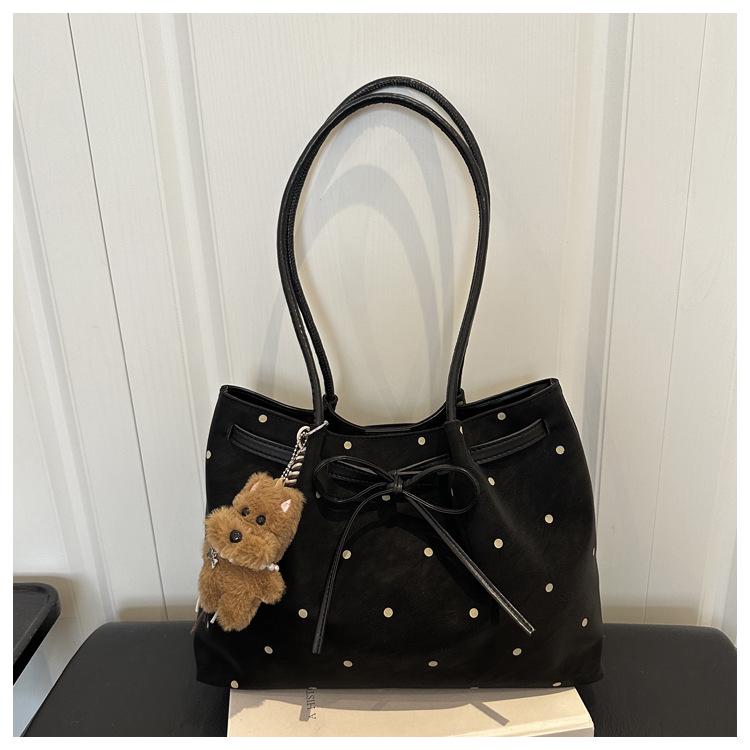 Polka Dot Retro Underarm Tote Bag with Bow - Summer 2026 Trend, Women's Large Capacity