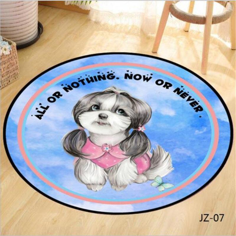 Living Room Bedroom Kids Room Rug Home Carpet Floor Door Mat Creative Cute Dog and Cat Round Rug