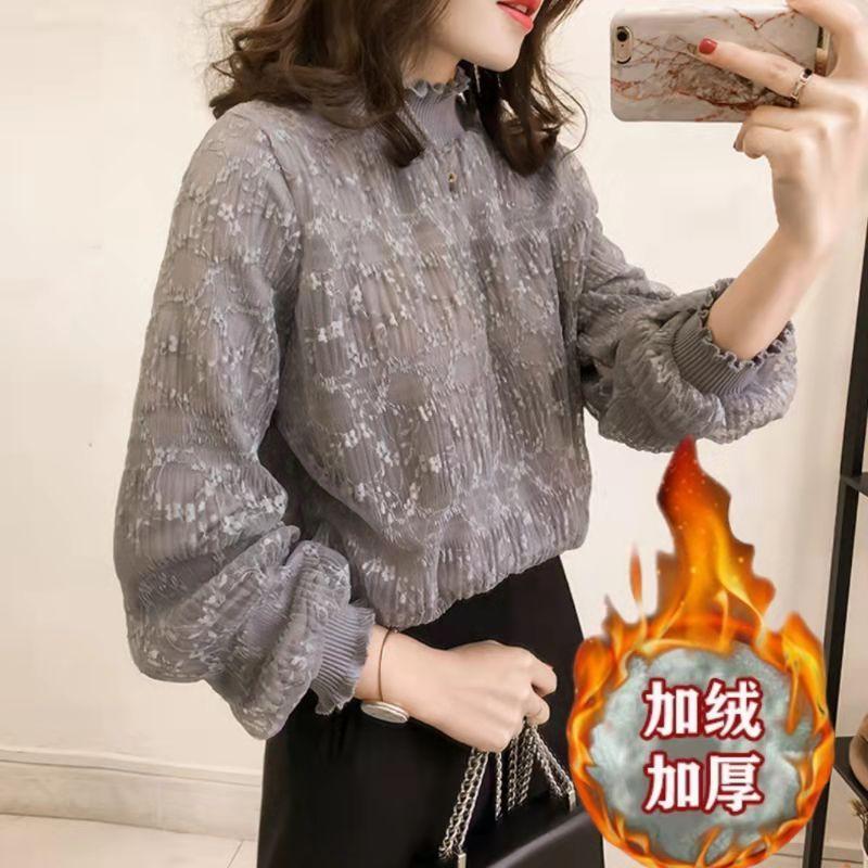 

Thickened Half-High Collar Export Oversize Women s Clothing Lace Shirt Grey regular 3XL