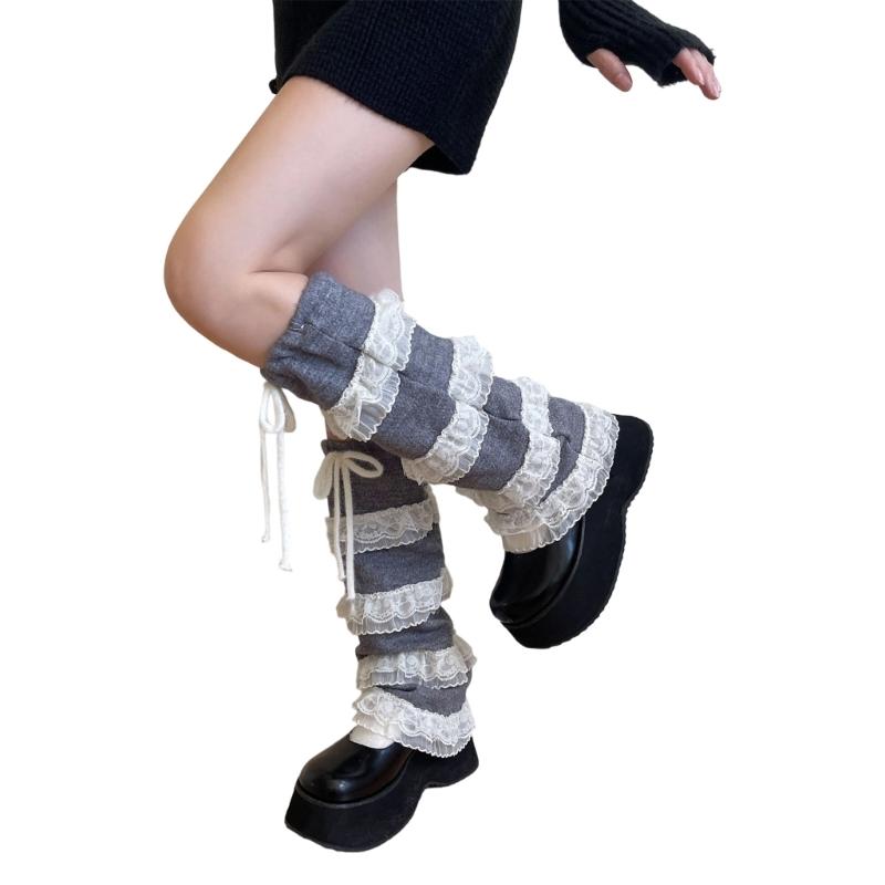 Elegant Ribbon Lace Leg Warmers Breathable Fabric Soft Yarn Stretchy Boot Cover For Homewear And Outfits