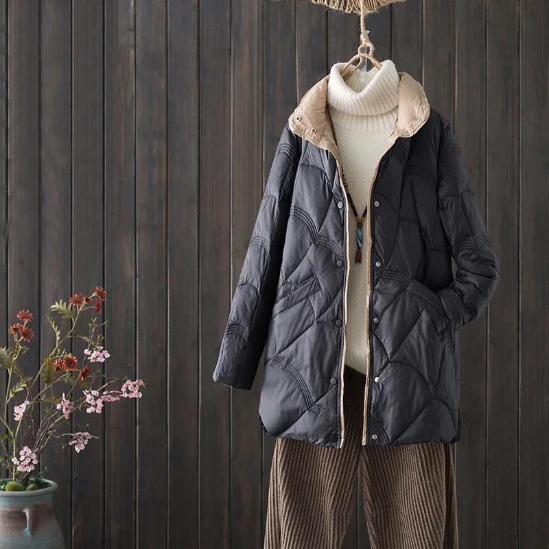 Autumn Winter White Keep Warm Medium Long Women Ultra Lightweight Stand Collar Down Jackets Female Office Korean Coat