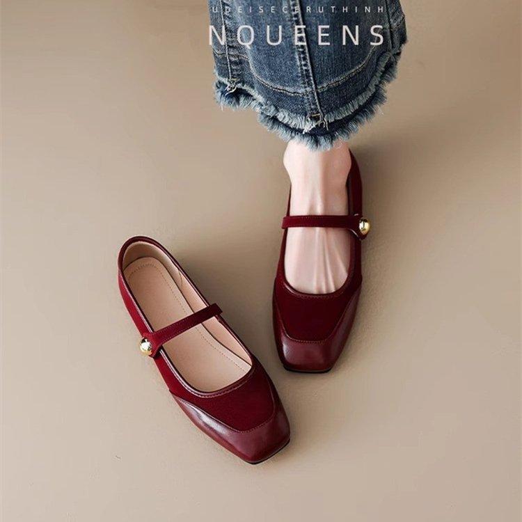 French Mary Jane single shoes women's flat 2025 spring new shoes temperament red with skirt versatile evening shoes