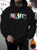 Face The Reality' Letter Print Hoodie - Casual & Stylish Drawstring Pullover with Kangaroo Pocket