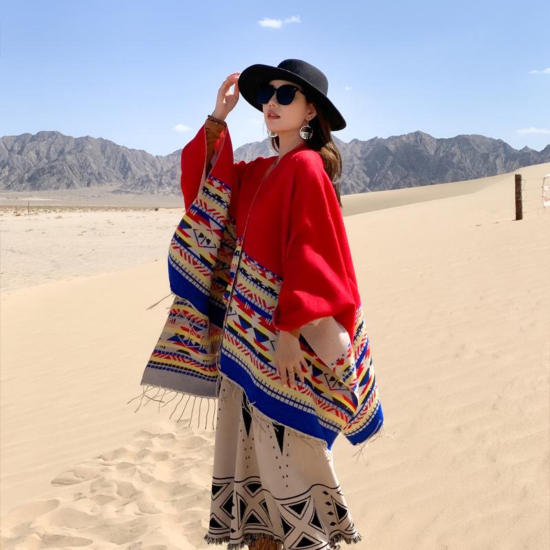 Women's Ethnic Shawl: Northwest Travel Cape, Thick Warm Scarf Cloak