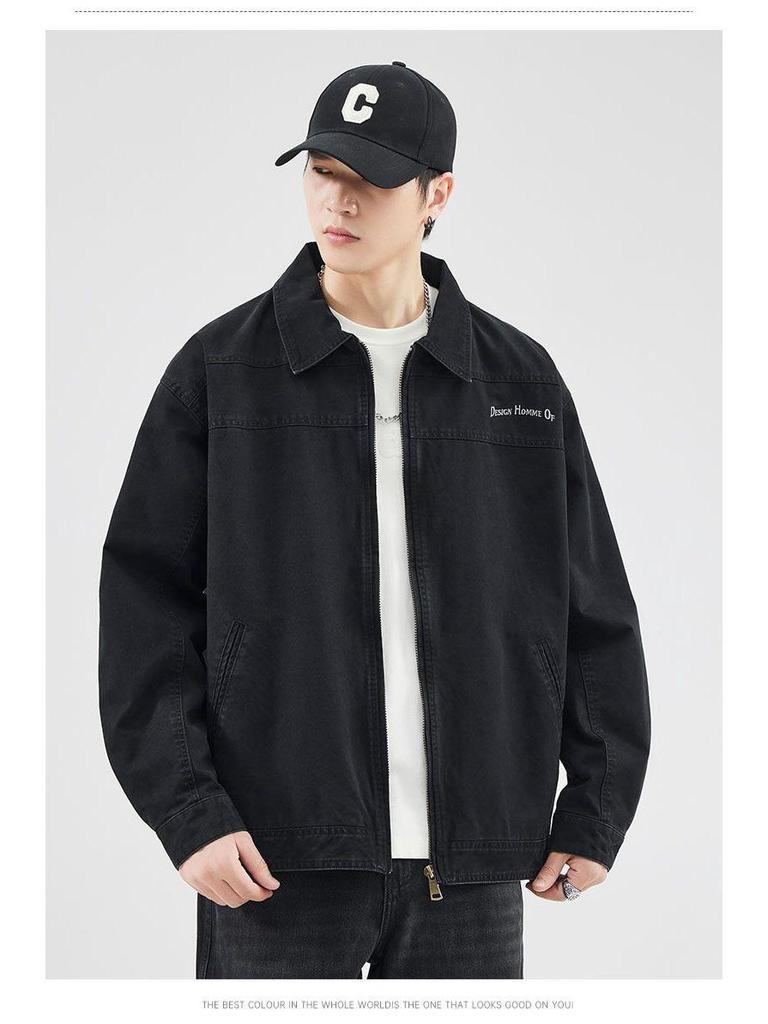 Men's American Retro Casual Black Workwear Jacket (2025 Autumn/Winter)