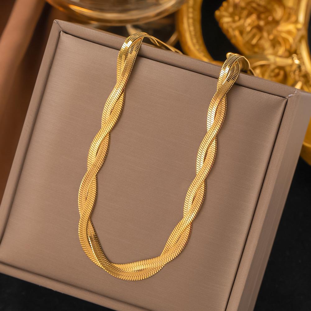 2024 18K Gold Plated Waterproof Braided New Herringbone Chain Necklace Bracelets Set Wholesale Stainless Steel For Women