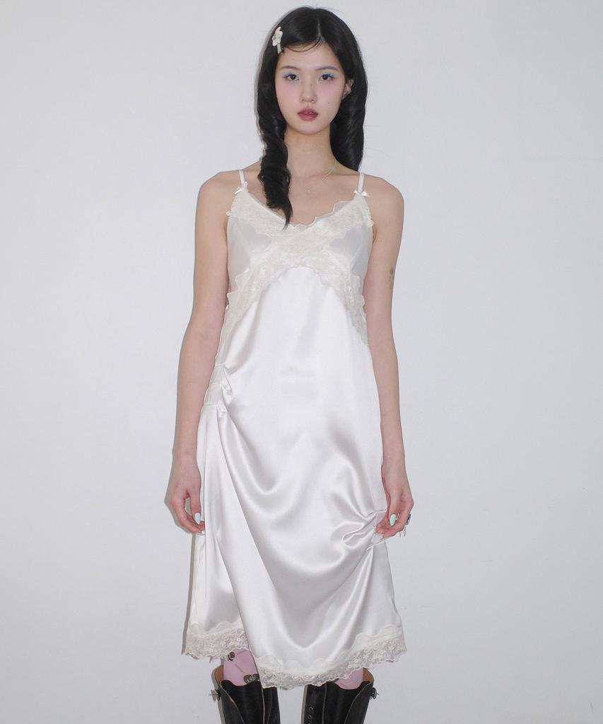 Faike Fakiii Ribbon Pintuck Slip Dress_Ivory