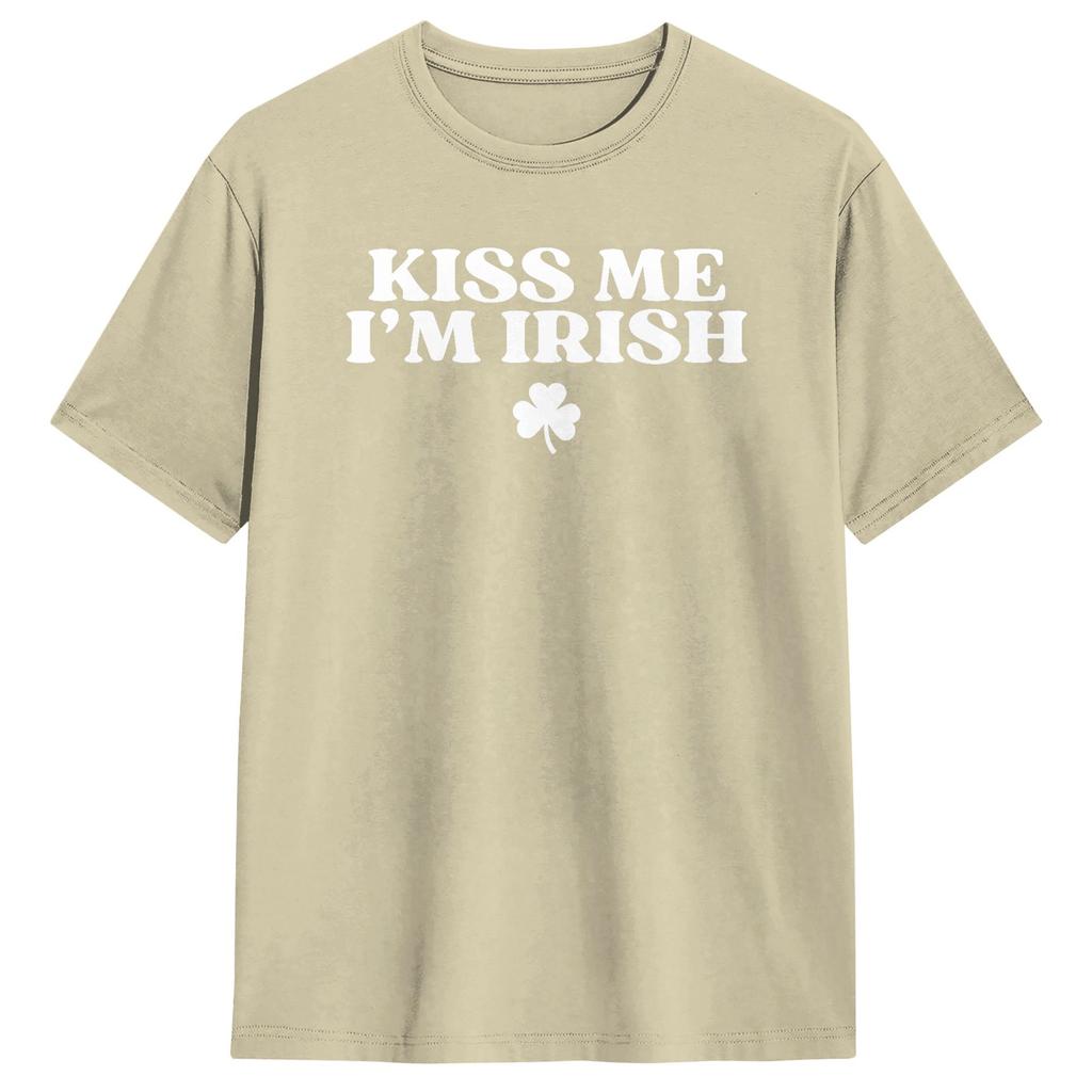 Vintage Kiss Me Im Irish Funny St Patricks Day TShirts Men Round Collar Cotton T Shirts  Short Sleeve Tees Gift Idea Tops