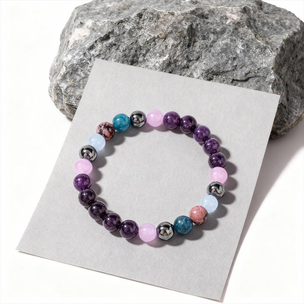 Amethyst Rhodonite Aquamarine Chrysocolla And Hematite Beaded Bracelet Multicolor Fashion Jewelry For Daily Wear Simple Versatile Accessory