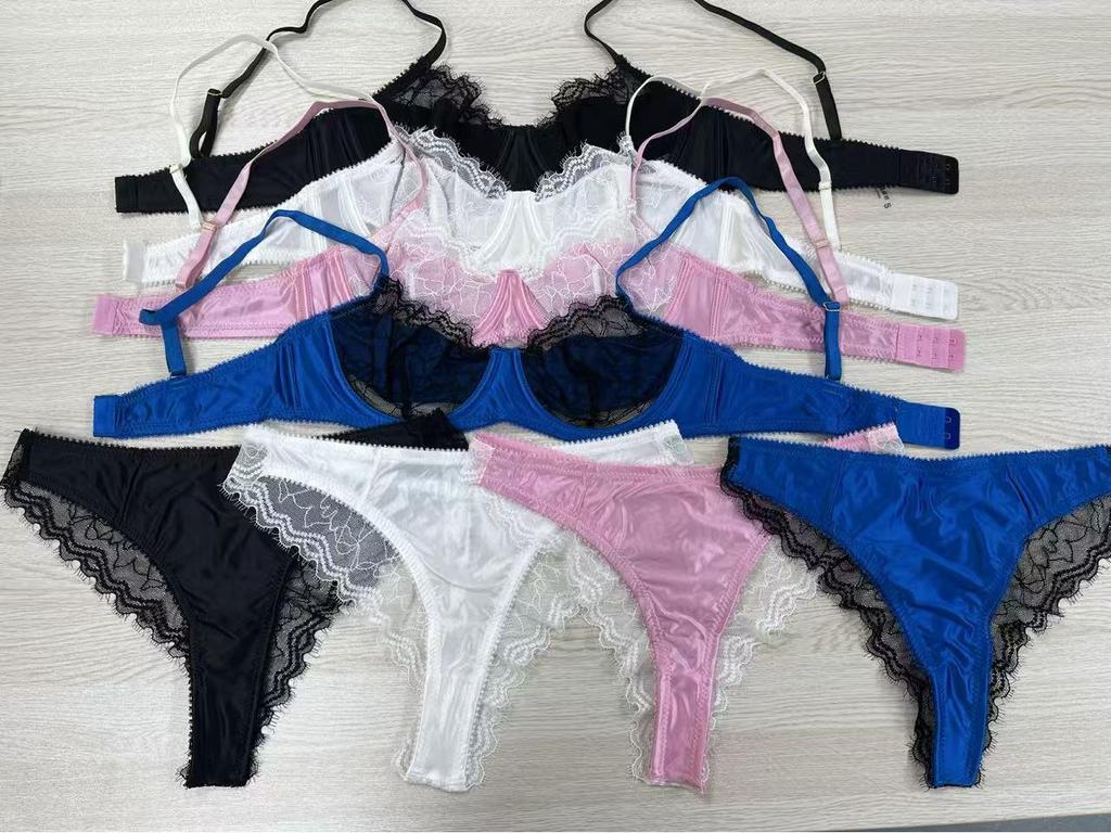 French Lace Trim Patchwork Bra & Panty Set