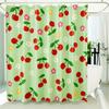 Cute Floral Cherry Curtains Waterproof Soft Polyester Bathroom Curtain- Washable Privacy Cloth Shower Curtain For Bathroom