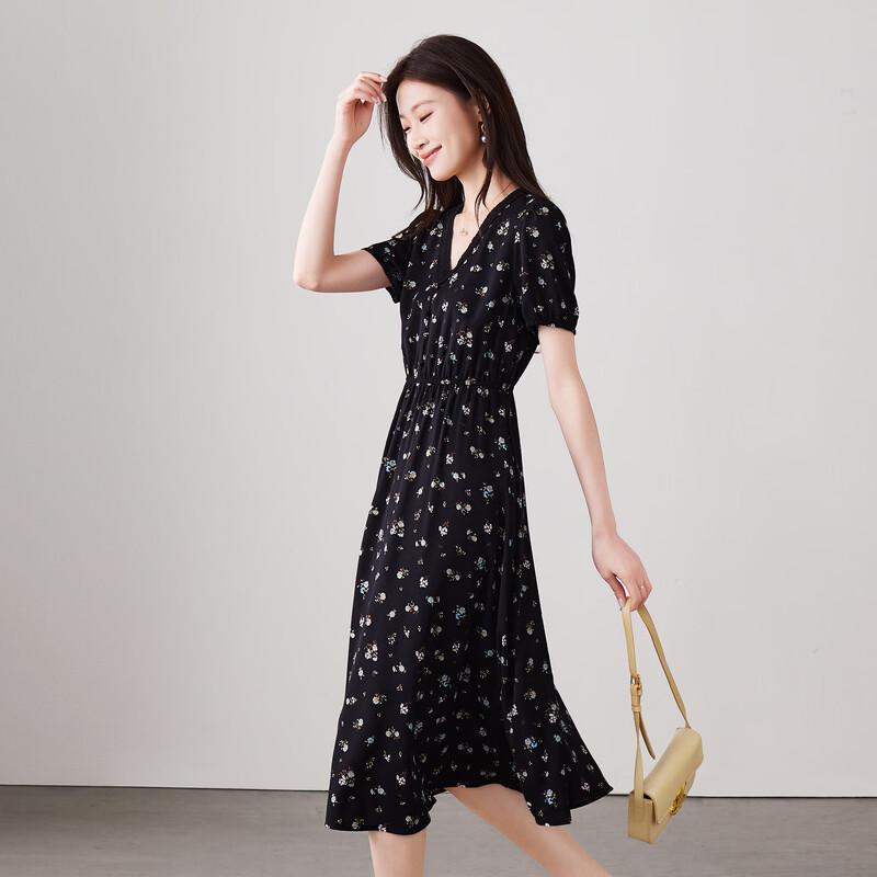 SOFSIL French Elegant Floral V-neck Midi Dress L