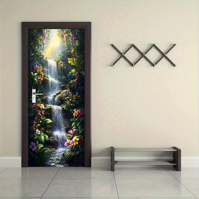 2pcs Tropical Rainforest Waterfall Wall Stickers Living Room Entrance Decoration Stickers Self-adhesive Removable Bedroom Backgr
