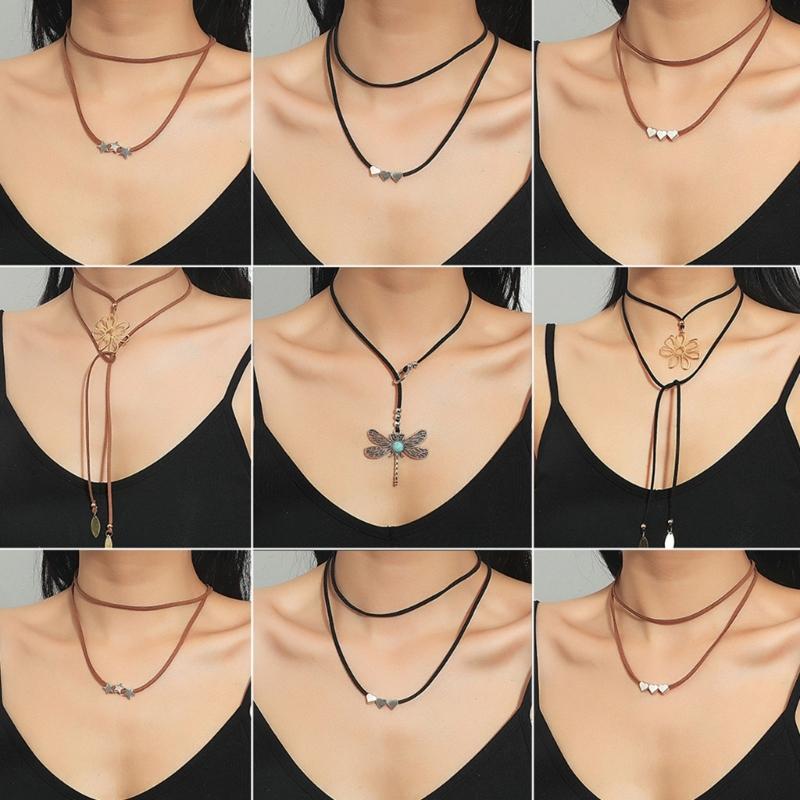 Gold Silver Color Dragonflies Flower Heart Star Pendant Necklace Long Rope Statement Necklace Jewelry Gift for Women