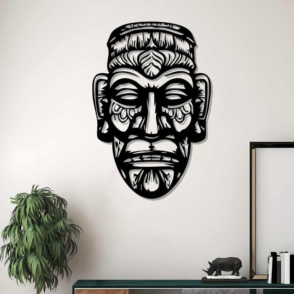 Tribal Mask Metal Wall Art Sculpture Mural Rust Resistant for Outdoor Garden Fence Indoor Living Room Halloween Day of Dead Gift
