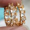 Rectangle Stone White Zircon Round Hoop Earrings For Women Vintage Gold Color Ear Buckle Wedding Jewelry Bridal Engagement Gifts