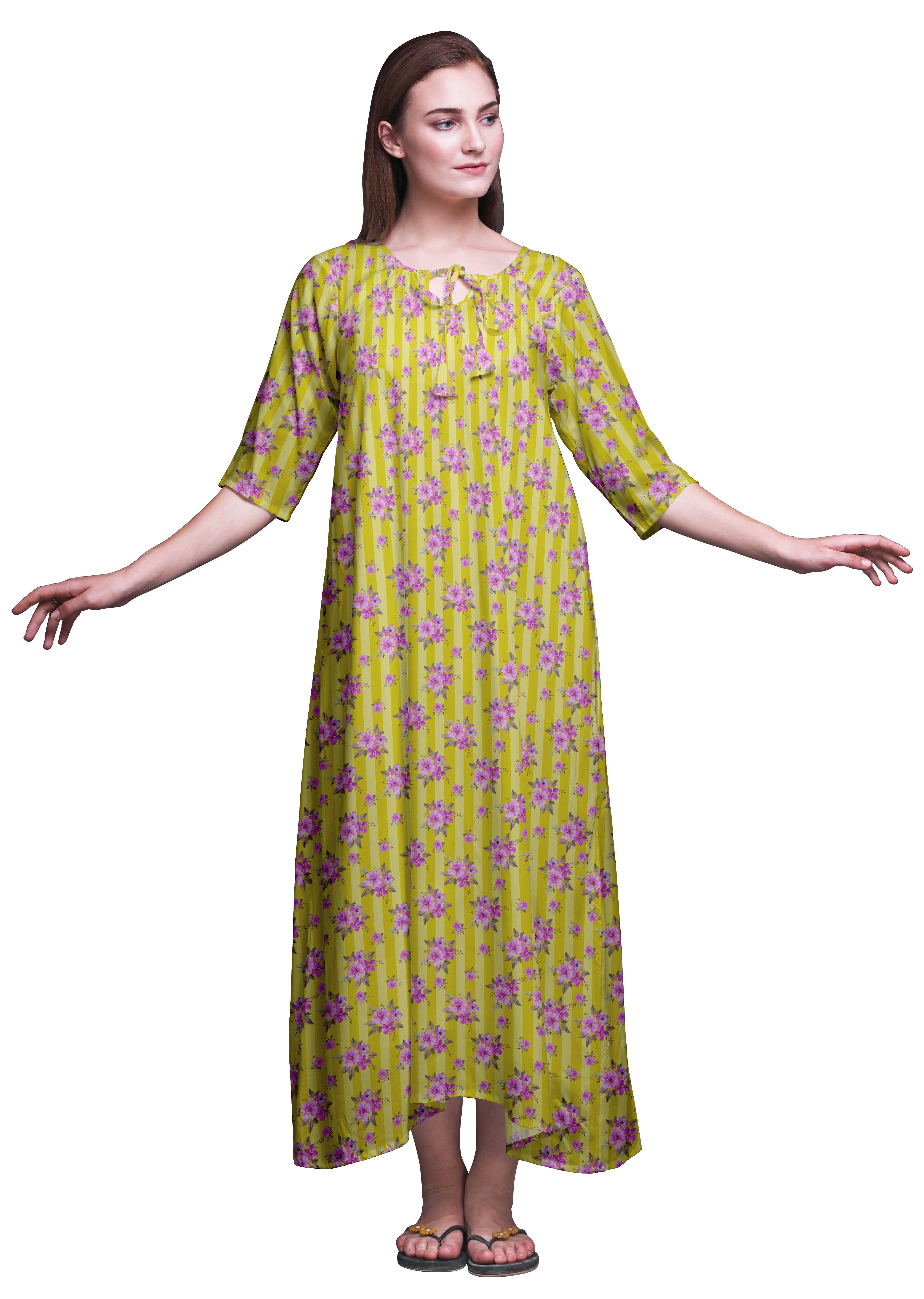 

Bimba Bluish Violet Artistic Leaves & Floral Womena s LongA Maxi Nightgowns For Women Cotton Printed Nightwear Loose Sleepwear XXX-Large жовтий