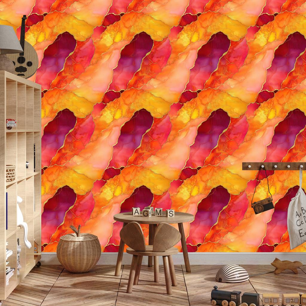 Peach, gold and red ink wallpaper 50x1000